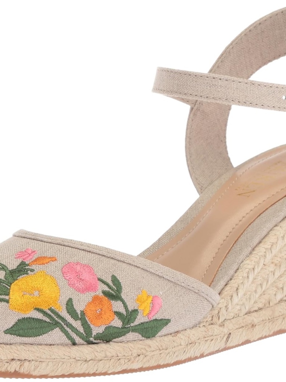 Lauren Ralph Lauren Beige Espadrille Wedge Sandal with Floral Embroidery